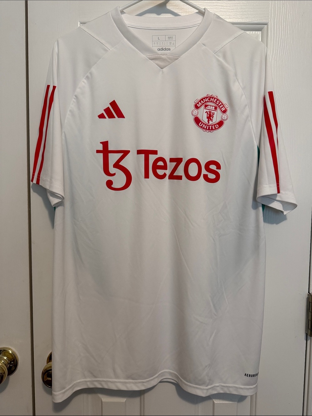 adidas Men’s White and Red Manchester United Training Top